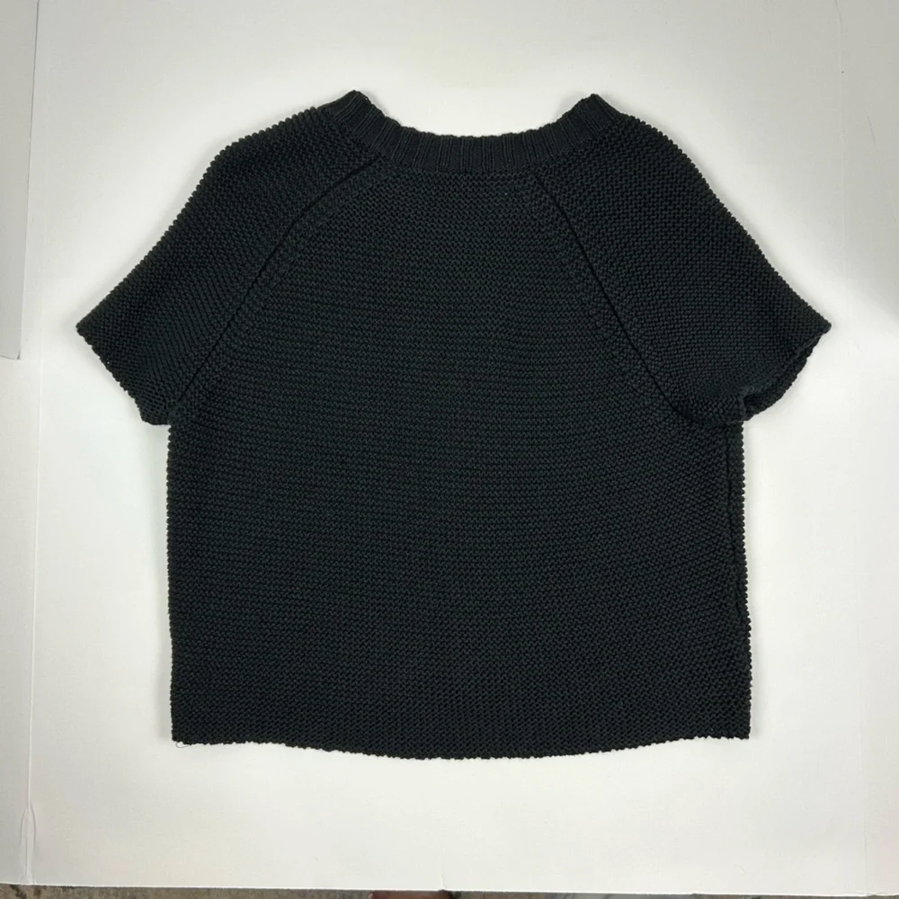 LOFT Black Short Sleeve Knit Button Front Cardigan